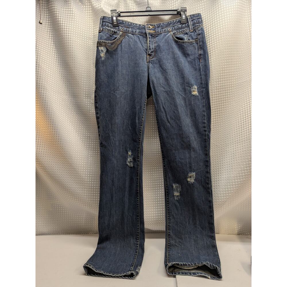 Armani Exchange womens jeans,8,Chain Embelished Pockets,Purposeful Distressed